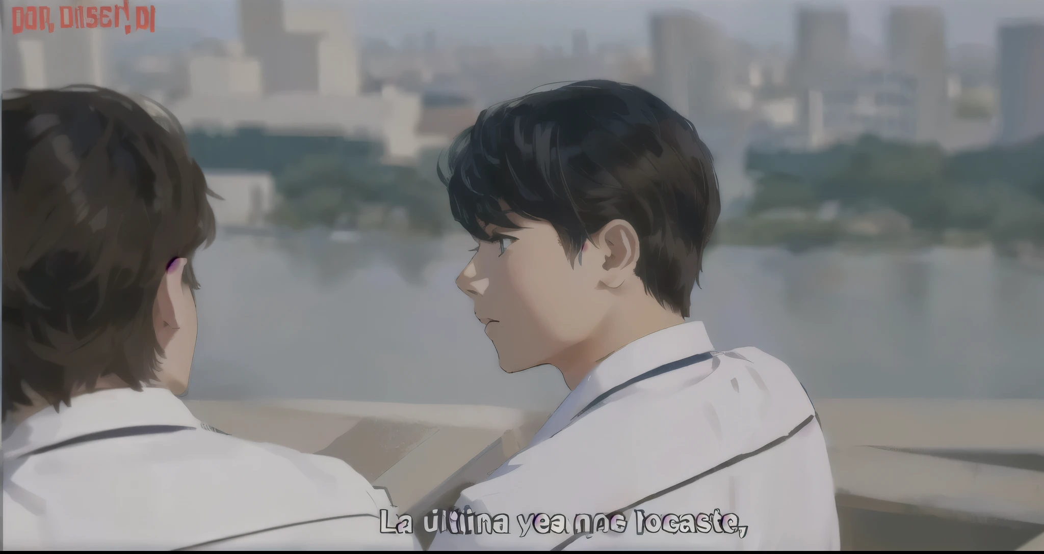 hay dos jovenes  conversando en lo alto de un edificio, estilo anime