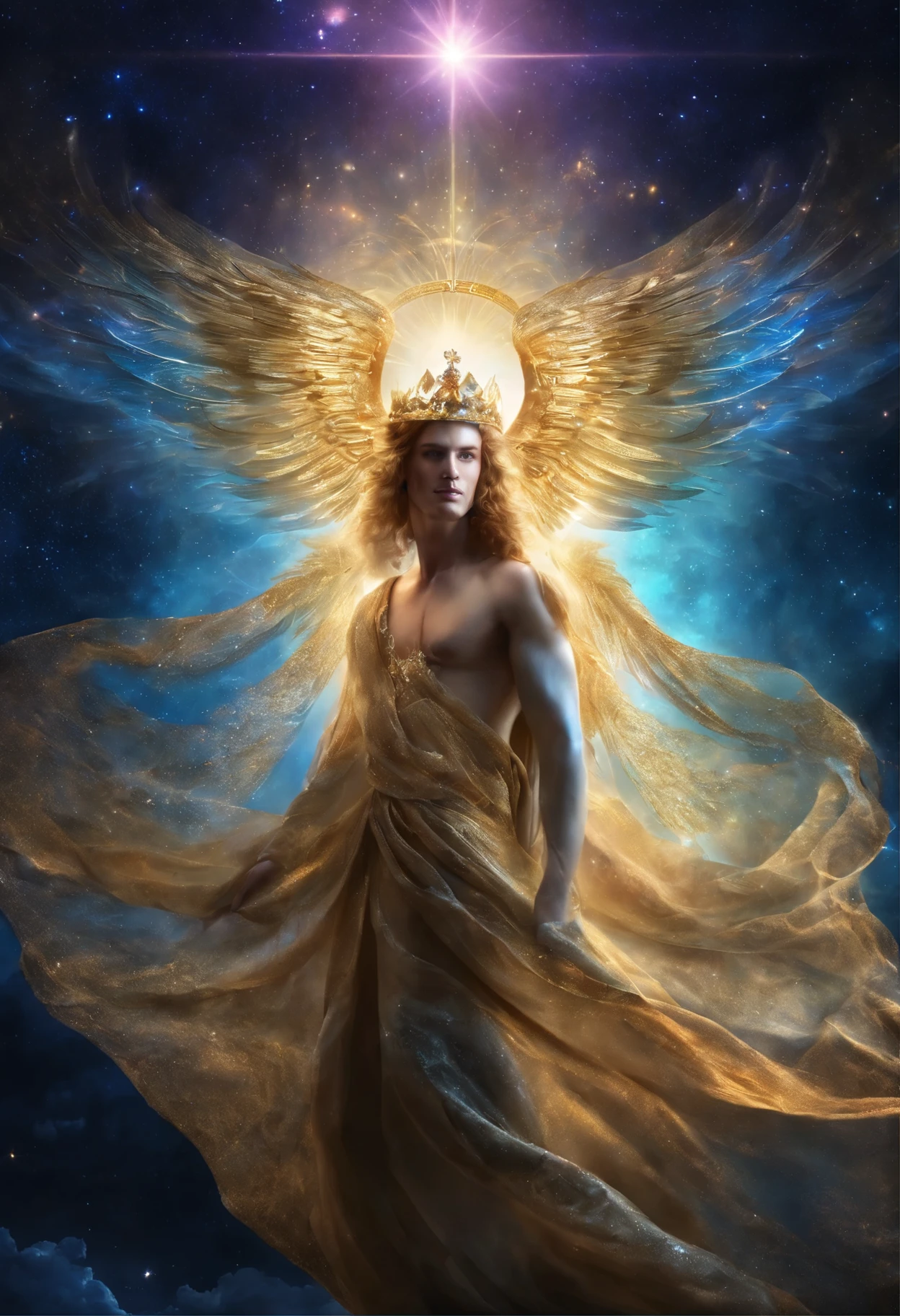 cosmic king angel, olhos claros brilhantes, estranho, repugnante, de pesadelo, Cores muito brilhantes, light particles, com luz brilhando, Mshiff, arte de papel de parede, Papel de parede UHD