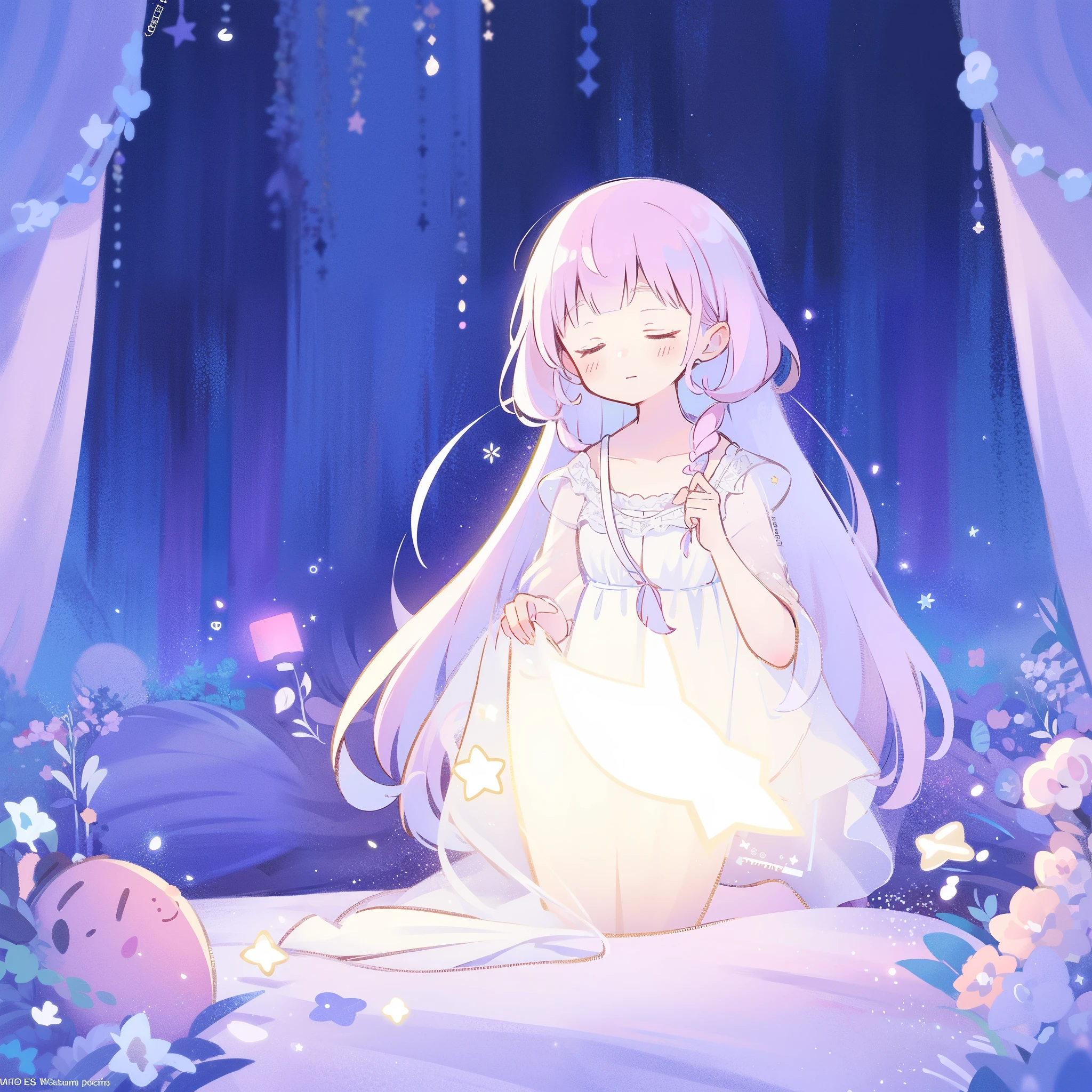 complex background, wishing star background, a woman wearing an ethereal mystical pink translucent dress that reflects the stars, dreamy, peaceful, serene composition, glowing stars, glowing, perfume promo art, mystic, complex drawing, highly detailed, Covergirl brand, promo art, artistic rendition, ethereal, starry night, midjourney style