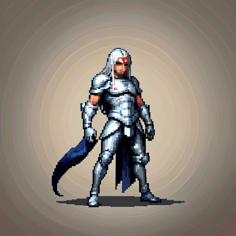 (masterpiece, top quality, best quality), pixel,pixel art,1man,crusader,silver long hair, full body, 
 