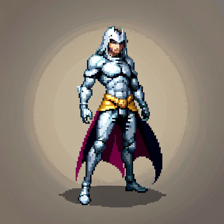 (masterpiece, top quality, best quality), pixel,pixel art,1man,crusader,silver long hair, full body,