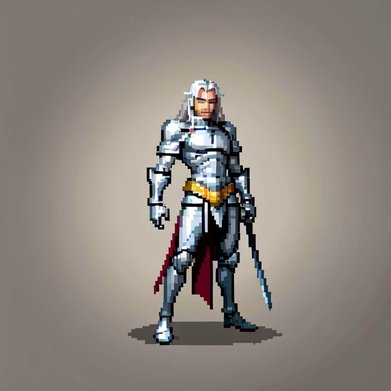 (masterpiece, top quality, best quality), pixel,pixel art,1man,crusader,silver long hair, full body, 
 