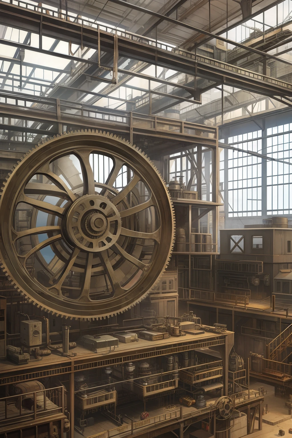 steampunk scene, old factory with machines with many gears --auto --s2