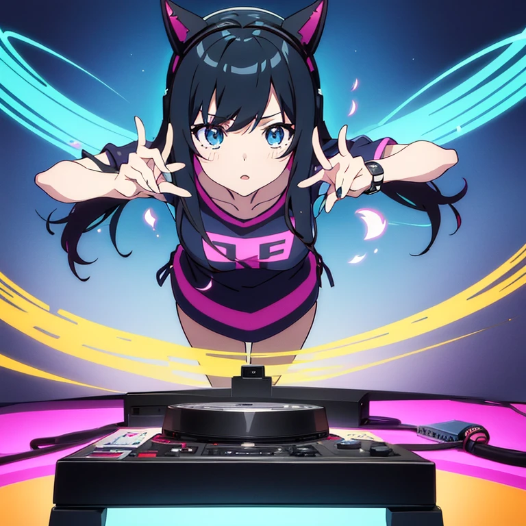 two anime girls in headphones are playing music on a turntable, anime vibes, anime style 4 k, ig studios anime style, nightcore, 8 0 s anime vibe, anime girls, anime style. 8k, lofi artstyle, dj sura, anime moe artstyle, anime style illustration, trending on cgstation, anime style artwork, e-girl running awakening