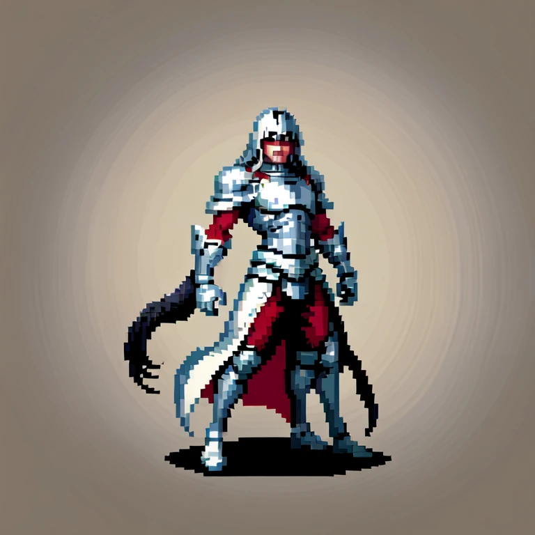 (masterpiece, top quality, best quality), pixel,pixel art,1man,crusader,silver long hair, full body,