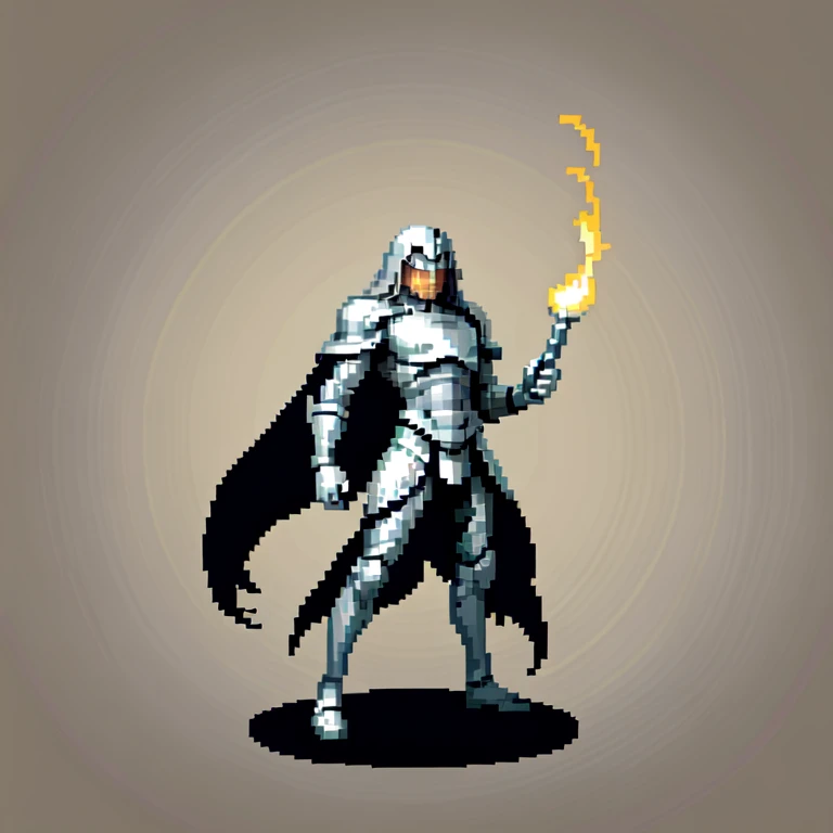 (masterpiece, top quality, best quality), pixel,pixel art,1man,crusader,silver long hair, full body,