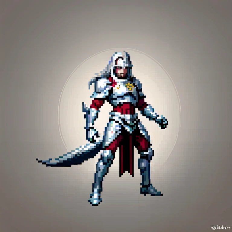 (masterpiece, top quality, best quality), pixel,pixel art,1man,crusader,silver long hair, full body, 
 