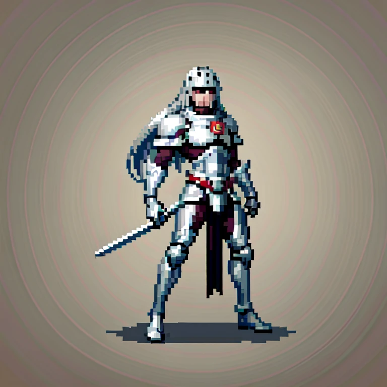 (masterpiece, top quality, best quality), pixel,pixel art,1man,crusader,silver long hair, full body, 
 