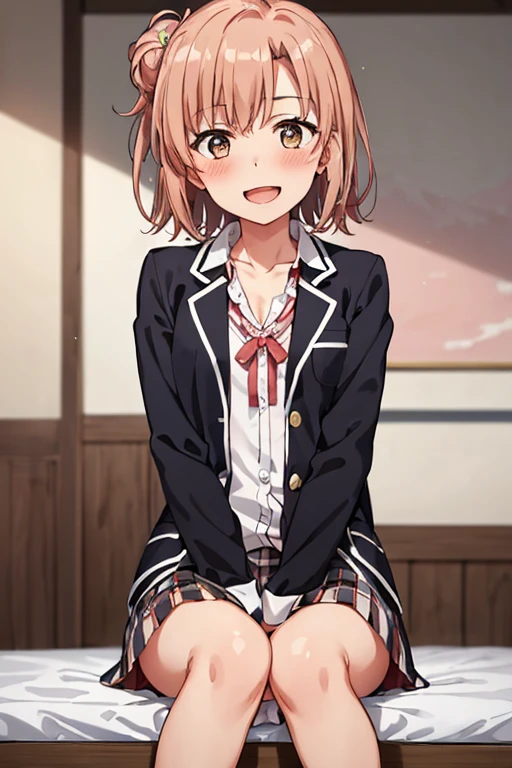 ((highest quality)), ((masterpiece)), (be familiar with), Perfect Face, indoor, Bedroom, Watching the audience,
One woman, Yuigahama Yui,
Open Mouth, Ecstatic expression, blush, smile,
Small breasts, Flat Chest, Young Girl, , , Girl,
Short Hair, Salmon-colored hair, Salmon-colored eyes, Side Pony,
Leg spread,