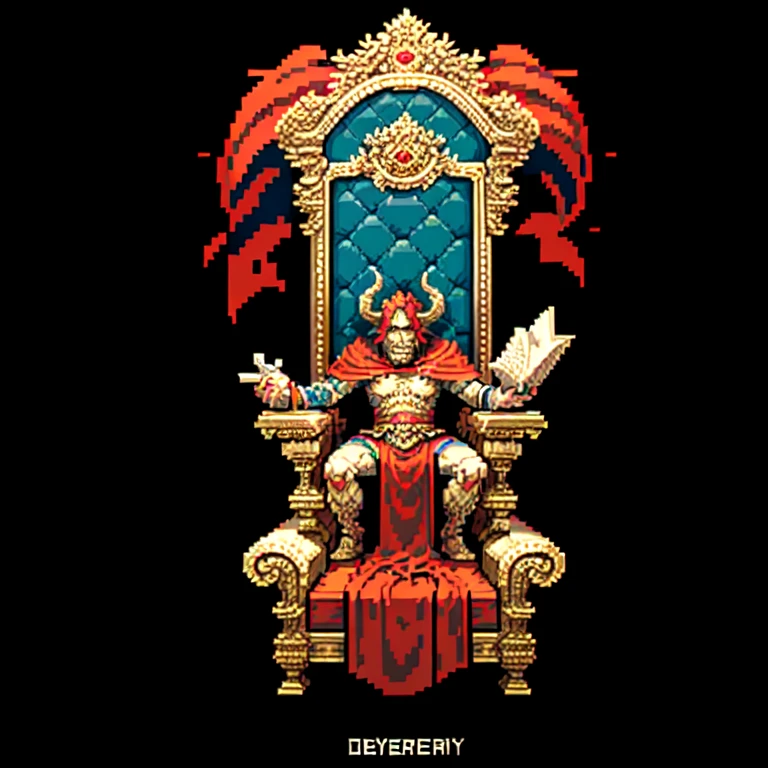 (masterpiece, top quality, best quality), pixel,pixel art,1man,demon lord,red cape,throne, full body, 
 