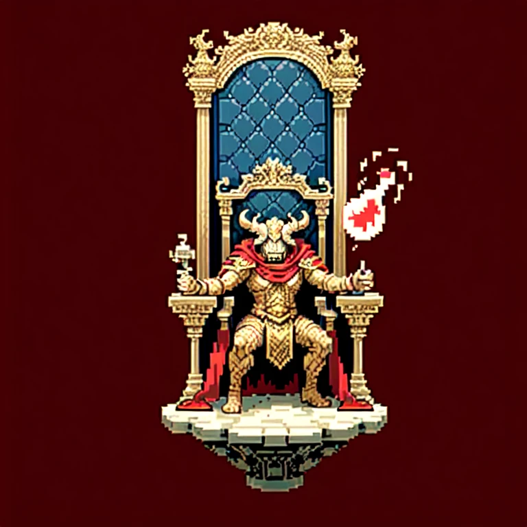 (masterpiece, top quality, best quality), pixel,pixel art,1man,demon lord,red cape,throne, full body, 
 