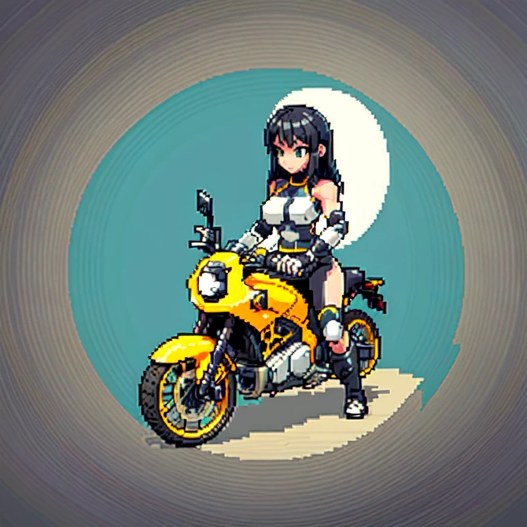 (masterpiece, top quality, best quality), pixel,pixel art,1women,motocycle, full body,