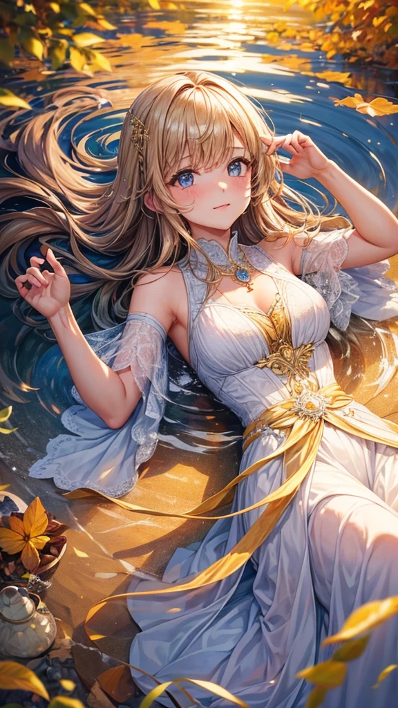 1 girl, heiterer Ausdruck, faszinierende Augen, glattes langes Haar, flowing dress, ausgeglichene Haltung, Porzellanhaut, subtle blush, Crystal pendant BREAK Golden Hour, (Felgenbeleuchtung):1.2, warm tones, Sonneneruption, weiche Schatten, Leuchtende Farben, malerische Wirkung, dreamy atmosphere break picturesque lake, ferne Berge, Weidenbaum, stilles Wasser, Betrachtung, sonnenbeschienene Wolken, peaceful atmosphere, idyllischer Sonnenuntergang, ultra detailliert, offizielle Kunst, Einheit 8k Hintergrundbild , Zentangle, Mandala