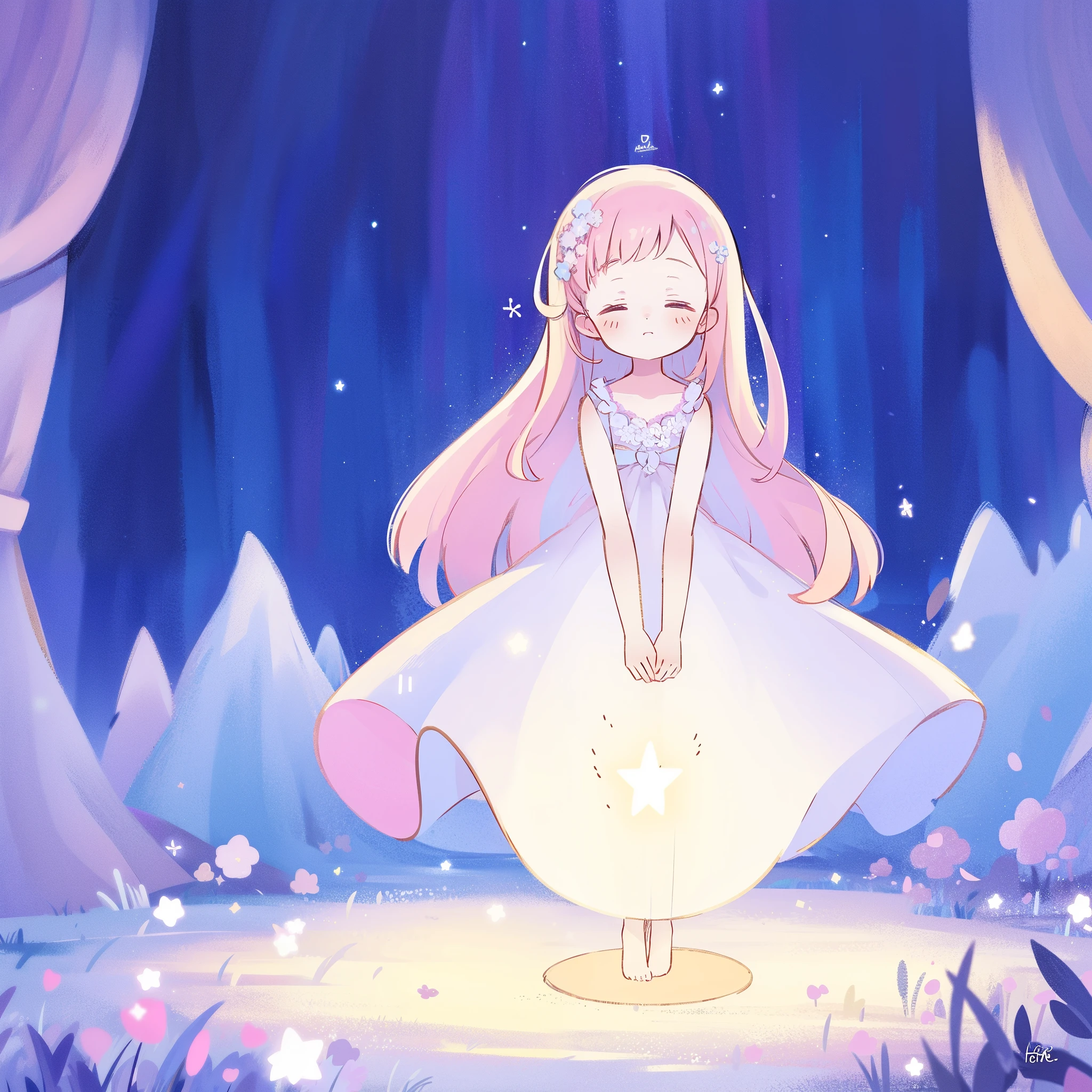 complex background, wishing star background, a woman wearing an ethereal mystical pink translucent dress that reflects the stars, dreamy, peaceful, serene composition, glowing stars, glowing, perfume promo art, mystic, complex drawing, highly detailed, Covergirl brand, promo art, artistic rendition, ethereal, starry night, midjourney style
