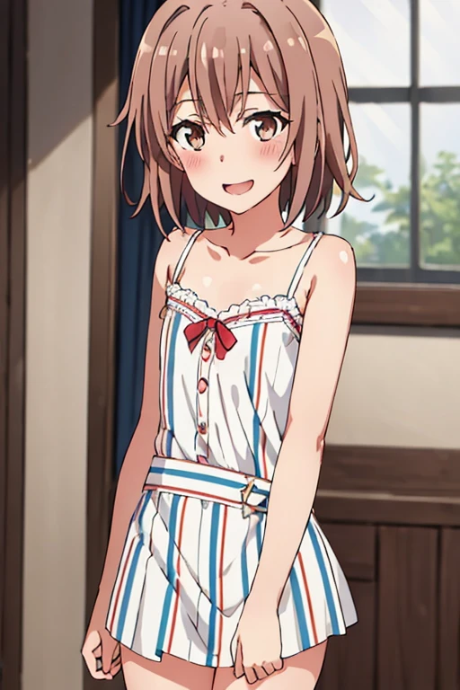 ((highest quality)), ((masterpiece)), (be familiar with), Perfect Face, indoor, Bedroom, Watching the audience,
One woman, Yuigahama Yui,
Open Mouth, Ecstatic expression, blush, smile,
Small breasts, Flat Chest, Young Girl, , , Girl,
Short Hair, Salmon-colored hair, Salmon-colored eyes, Side Pony,
Leg spread,