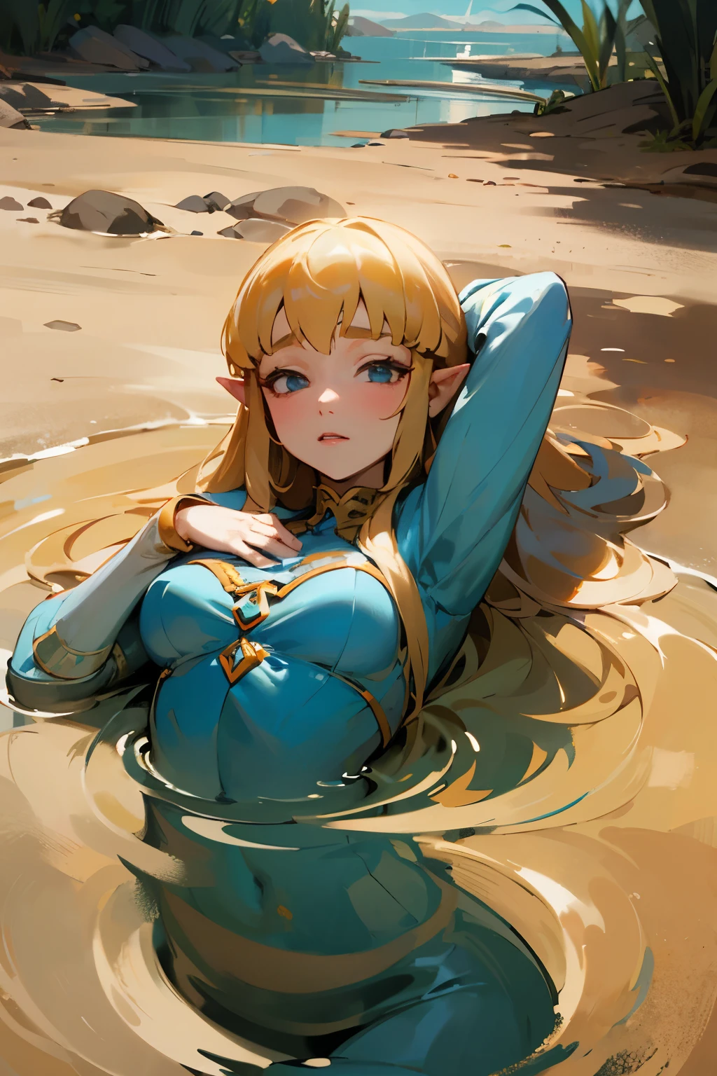 princess zelda stuck sinking in quicksand hands squeezing her ???????