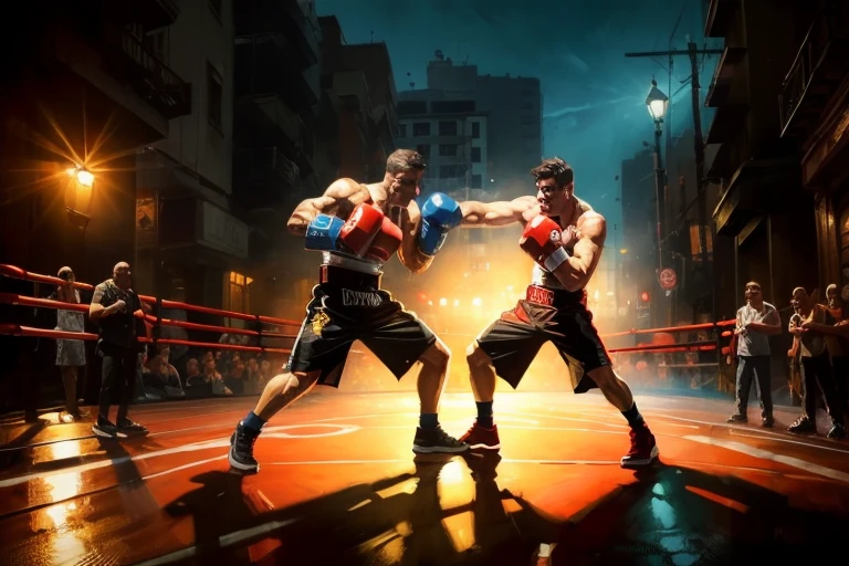 street boxing, knockout, Volumetric Lighting, backlighting, (Highly detailed), (high resolution), (Best quality), (masterpiece)