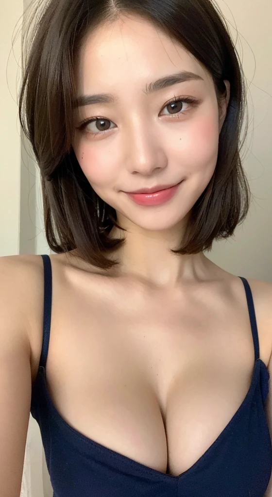 ((Best Quality, 8K, Masterpiece: 1.3)), 1girl, Slim Abs Beauty: 1.3, (Hairstyle Casual, :1.2), Sexy dress, super fine face, Delicate eyes, Double eyelids, smile. Take pictures in cute pose, very low figure, small waist, big breasts, close-up, zoomed close-up chest, beautiful background、bra