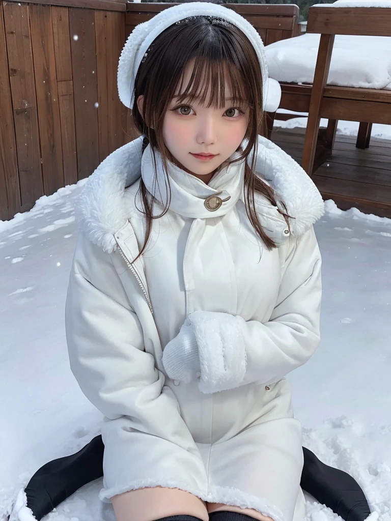 21years old, one woman, bangs,stockings,race,dress,Outdoor,snow,snow花