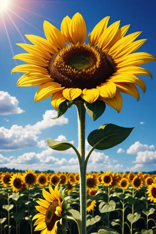 generates a sunflower with a field background with an alien concept