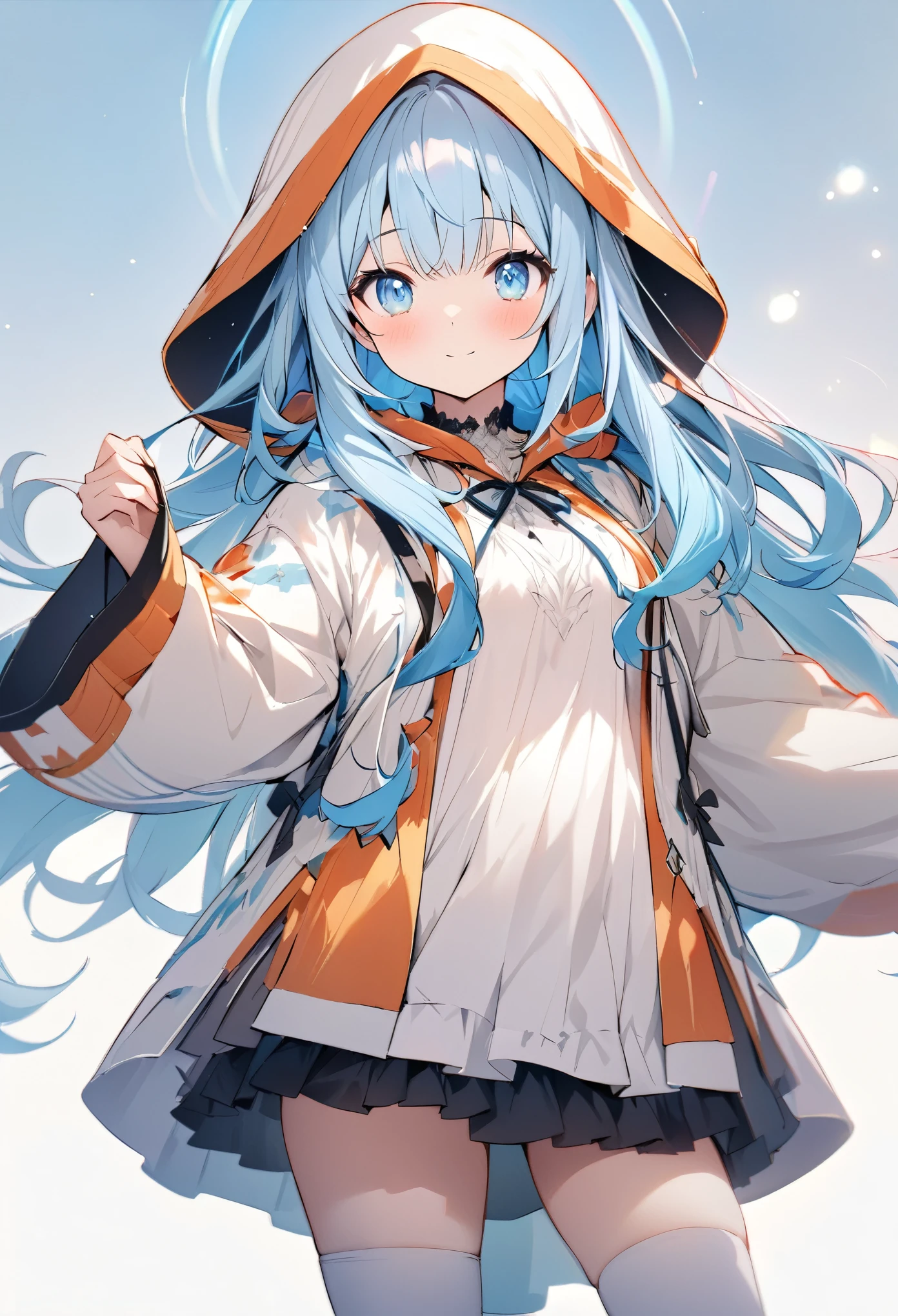 ((highest quality)), ((masterpiece)), ((Very detailed)), (非常にcute),woman, alone, Friendly attitude,(()),womanはandても(cute)and(cute)exterior，bright light blue eyes,茶色の髪and暗い茶色の毛先,Light background,Long Hair - Straight，Line art, Knee-high socks、紫and白のジャージを着て、Wear a loose hood