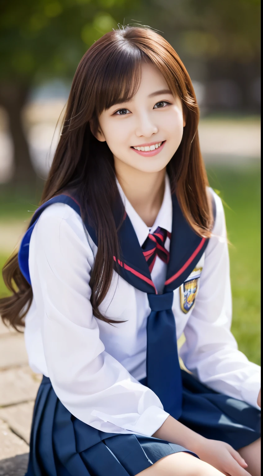 ((女子高等School Uniforms))、((１people))、Close to the topic、((School)))、(((smile)))、(((女子高等School)))、((Beautiful girl))、((Sexy pose))、Photorealistic、Beautiful fine details、Hyperrealism、High Contrast、Ultra HD、Realistic skin texture、Best image quality、highest quality、超A high resolution、The finer details、With great care