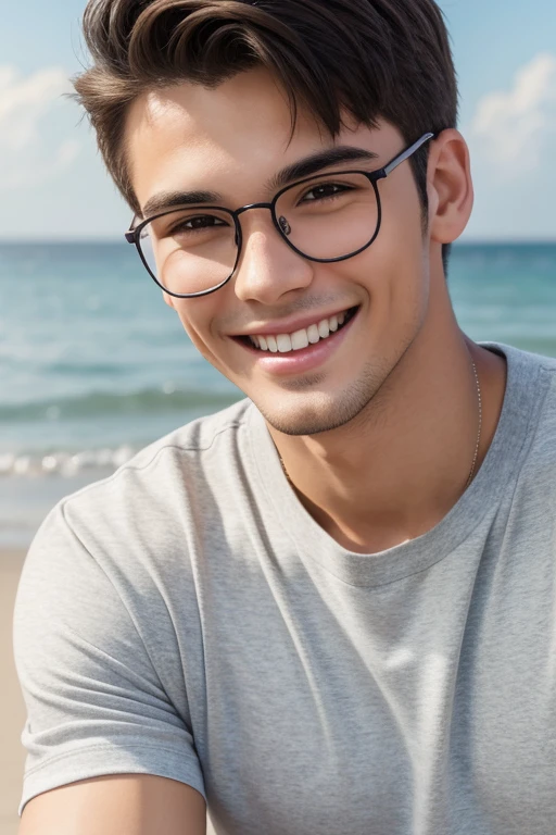 male group highlights wearing a casual clothes smiling, young man with beautiful face, 22 years old, handsome attractive face, smiling male, attractive male, attractive man, attractive young man, beautiful young man, portrait of beautiful young man, perfect handsome face, handsome young man, lean man with light white skin, beautiful male face, handsome male, smiling man, cute young man Casual clothes, A hyper-realistic, Smiling expression, beach hiquality, Friends group, smiley, highre, smiley, very short hair, streaked hair, bangs, medium hair, jealous, makeup, bespectacled, Nikon, Canon, Fujifilm, first-person view, pov, first-person view, pov, HD, 4K, 8k, 16k, highres, 8k, 16k, 16k, highres, 8k, 16k, highres, 16k, highres, 16k, highres, 16k