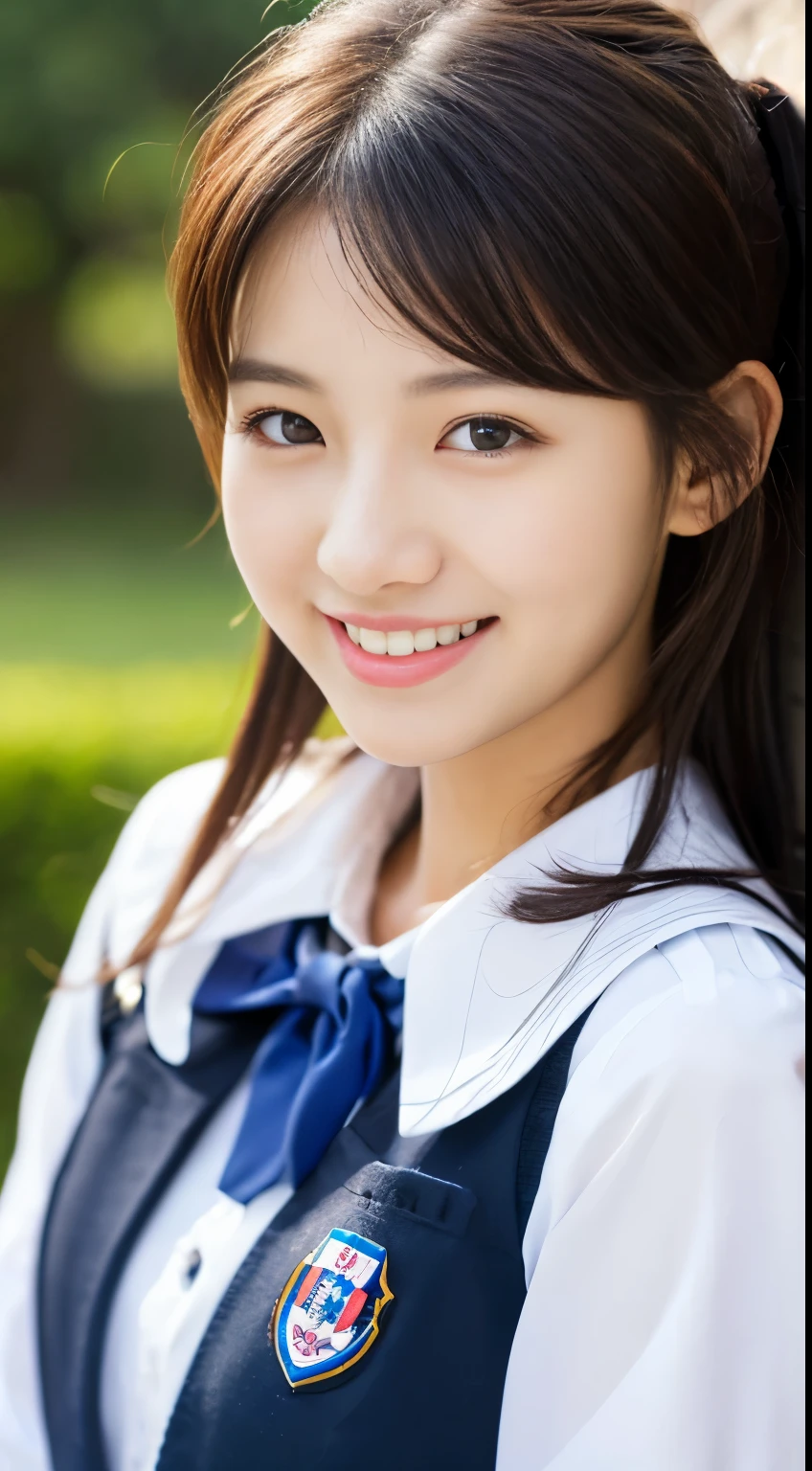 ((女子高等School Uniforms))、((1people))、Close to the topic、((School)))、(((smile)))、(((女子高等School)))、((Beautiful girl))、((Sexy pose))、Photorealistic、Beautiful fine details、Hyperrealism、High Contrast、Ultra HD、Realistic skin texture、Best image quality、highest quality、超A high resolution、The finer details、With great care