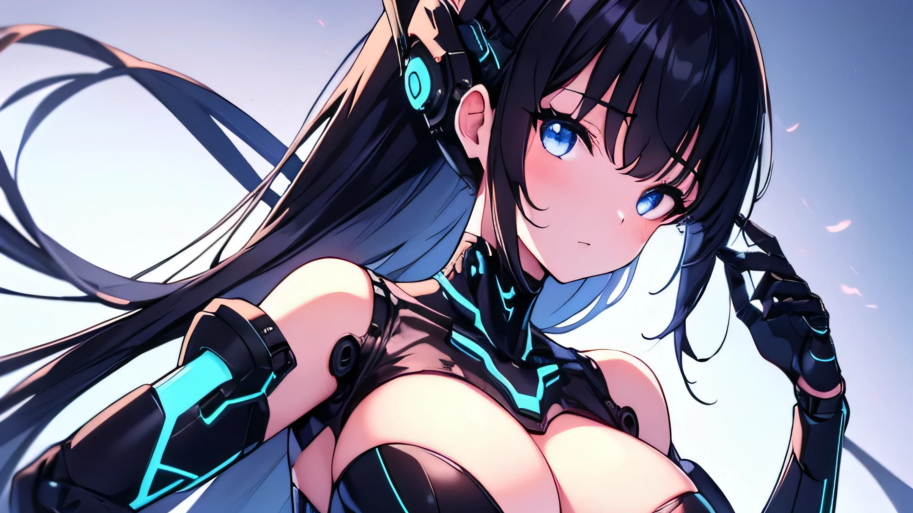 masterpiece, best quality, extremely detailed, ,8k portrait,Japaese android Girl,Plump,announcer,control panels,Robot arms and legs, Black hair,Mechanical body,Blunt bangs,perfect mechanical abdomen,White robotics parts,perfect robot woman,cyberpank costume,She is powered by a Batery pack in her belly,future laboratory,perfect plastic body,perfect mechanical body,black sponge joints,The removable cover is on the groin,The connection port is on the groin,opened chest panel,access panel on the chest,opened breast panel,perfect mechanical breast,machine body,white robot body,ceramic breast,perfect plastic breast,perfect mechanical bodycover,she has a controlpanel on the breast ,and under his body panals are some visible wieres ,skin on the face,som ligtblue ligts in the body,full body, complete body,black hair,