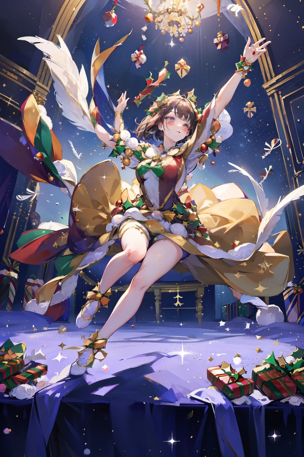 10 beautiful dancers, twirling in synchrony under the moonlit night, (zoomed in: 1.3), (festive costume: 2.1), (sparkling jewels: 1.2), your name, overhead view, in a grand auditorium, swan lake ballet, tutus, satin shoes, elegant pose, graceful arms, (feathers flying: 1.2), best quality, masterpiece, breathtaking scenery, ornate backdrop, refined details, intricate patterns, expressive faces, captivating performance, enchanting music, mesmerizing atmosphere.