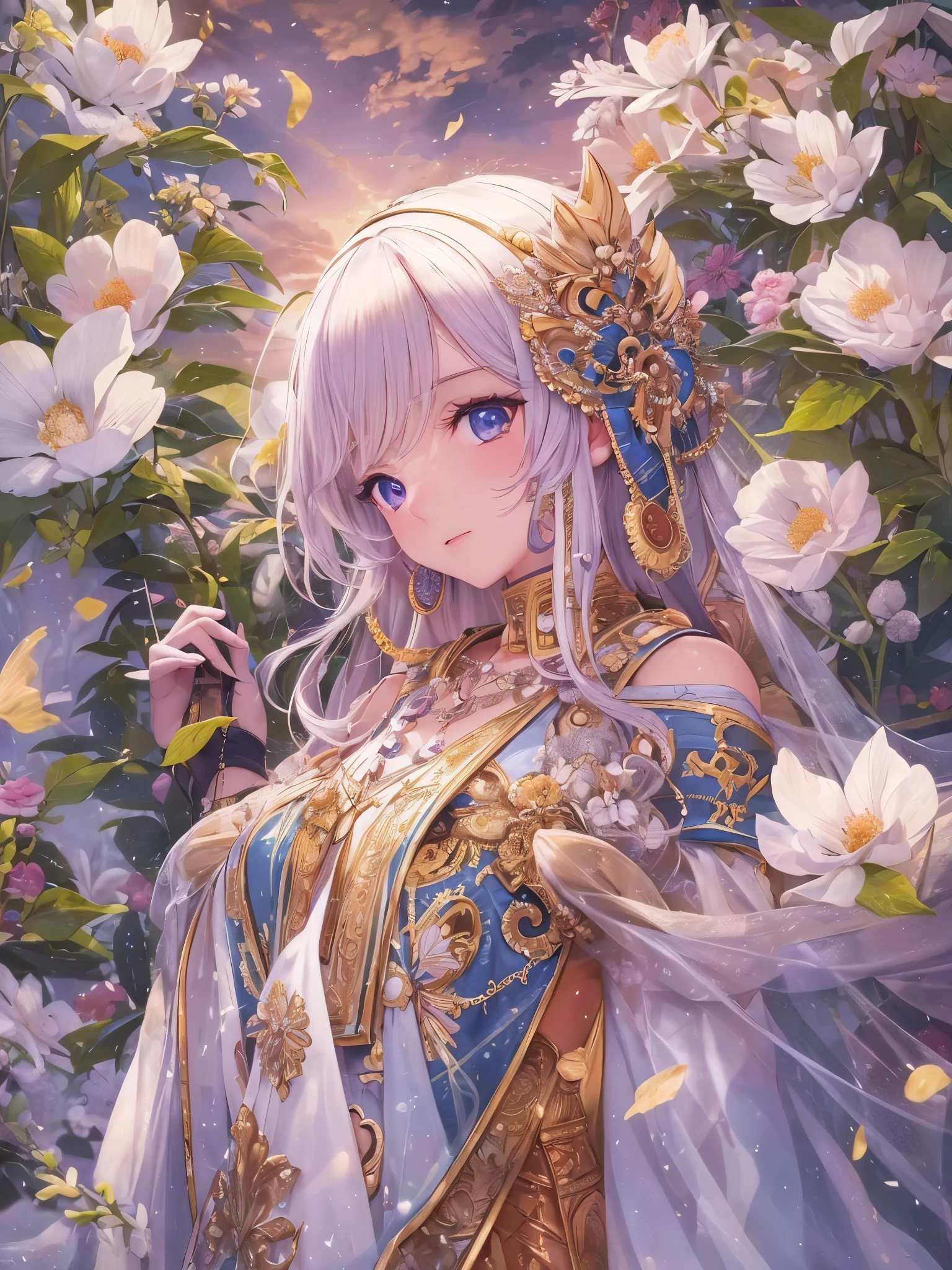 ((highest quality)),(Ultra-high resolution),(Very detailed),(Detailed Description),((The best CG)),(A masterpiece),Ultra-precise art,Amazing drawing art,(Art with precise detail:1.5), (Woman in ancient costume:1.5),(Beautiful and well-proportioned face:1.4),Blooming profusely