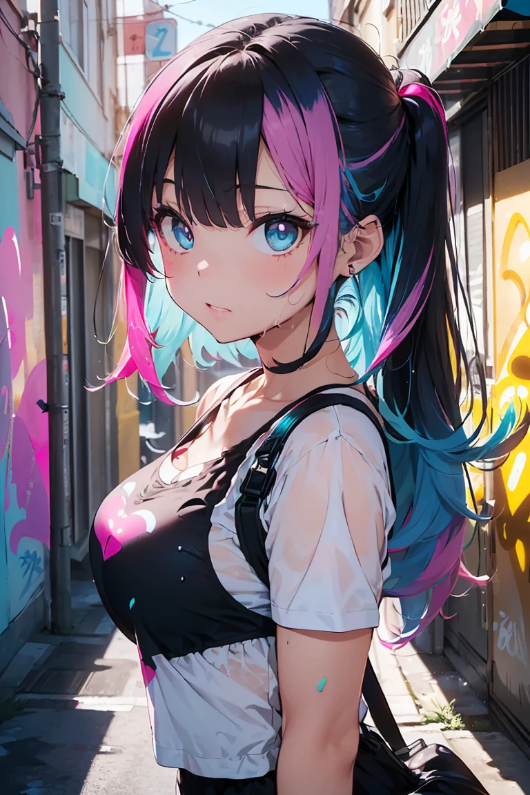 ((Adult costumes)), Blue Ribbon, Anime Girls, (Wet clothes) , Latest Trend Fashion, (Big Breasts:1.3), ((Superior:1.3, Perfect Eyes ,Beautiful and detailed, レインボーは超Get used to itなディープレッドターコイズの目を輝かせます:1.1, Gradient Eye:1, Beautiful Get used to it eyes:1, Symmetrical eyes:1, Big Eye Highlights:1.2)), Grin, blush, In a psychedelic room, ((((Light Skin: 1.5, Light Skin, Very bright body)))), Visual Tranceのイラスト, Visual Trance, psychedelic art style, Neon Color Theme, (((masterpiece))), (Complex), 8k, highest quality, (Visual Strength: 1.5),
(((liquid paint hair:1.1))) ,(((Neon black hair | Neon pink hair | Neon blue hair | Neon Aqua Hair | Purple Hair | Fuchsia colored hair | Fluorescent blue hair | Amethyst Hair | Neon Hair | Bright pink hair :1.5))), ((Painted、Defying Gravity,Thick flow),(Paint splashes:1.3), (Shiny Hair: 1.3), (Bright colors), Dynamic pose, Embarrassing,in the center,Scale to fit,Three-part method, Liquid coating stop,
Colorful background, Rest of the colorful theme, Splash paint play, Beautiful light, Colorful light particles,High contrast in clothing, Color Splash, Color Drawing Wall, Complex Get used to it, Exposure Blending, High resolution, (Graffiti art),more_Get used to it:0.5,