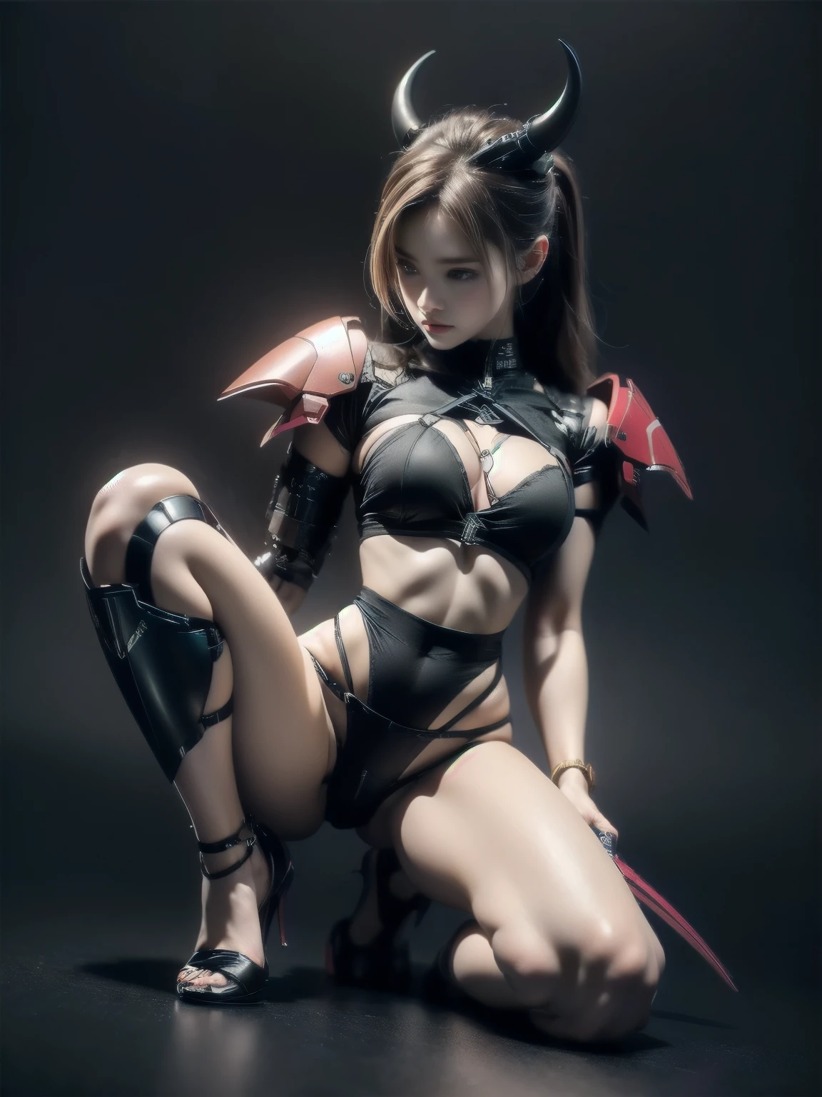 Around 50 wearing black clothes and sitting on the floor with chains, restrained, Tifa lockhart, wrapped in a leather strap, seductive Tifa lockhart portrait, Tifa, ((restrained)), shibari, Tifa lockheart, glamorous Tifa lockheart, portrait of Tifa lockhart, Photographed with Canon EOS R6, rope bondage, akali