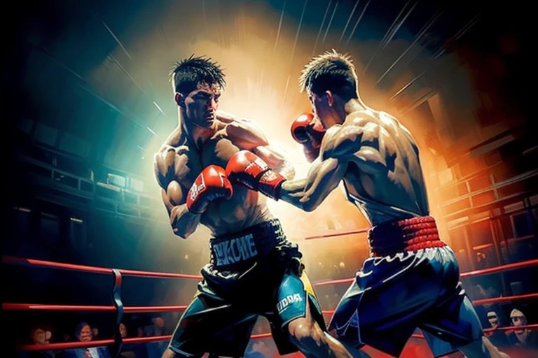 Boxing Match, knockout, impressive KO, dynamic, Amazing, Volumetric Lighting, backlighting, (Highly detailed), (high resolution), (Best quality), (masterpiece)