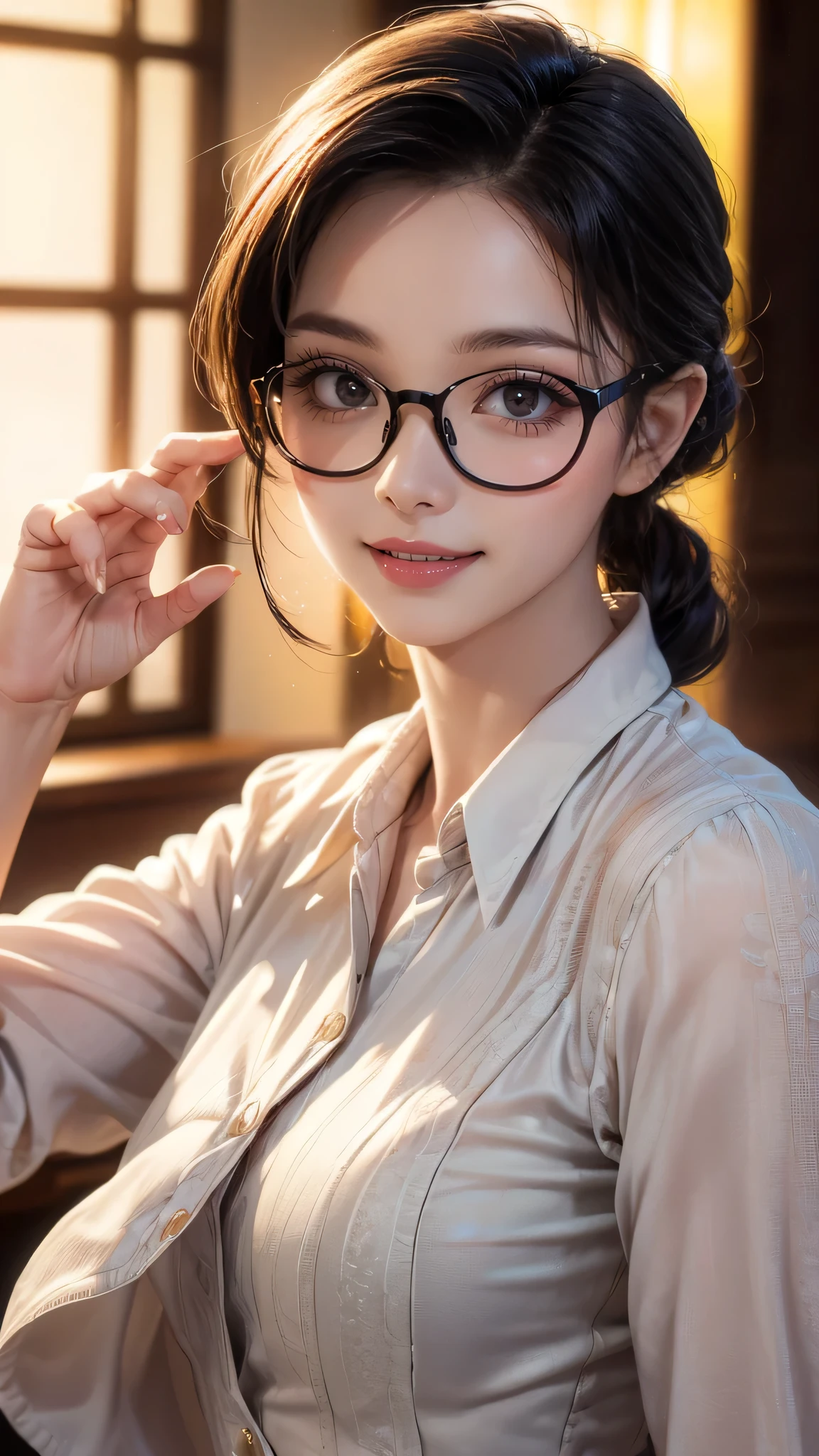 (random pose:1.2),office lady,(random pose),(random hairstyle),(Highest image quality,(8K), Ultra-realistic, Best Quality, High quality, High Definition, high quality texture, high detailing, Beautiful detailed, fine detailed, extremely details CG, Detailed texture, realistic representation of face, masterpiece, presence),(wearing glasses:1.1)