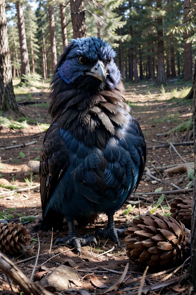 make a blue crow by burying a pine cone in the forest 