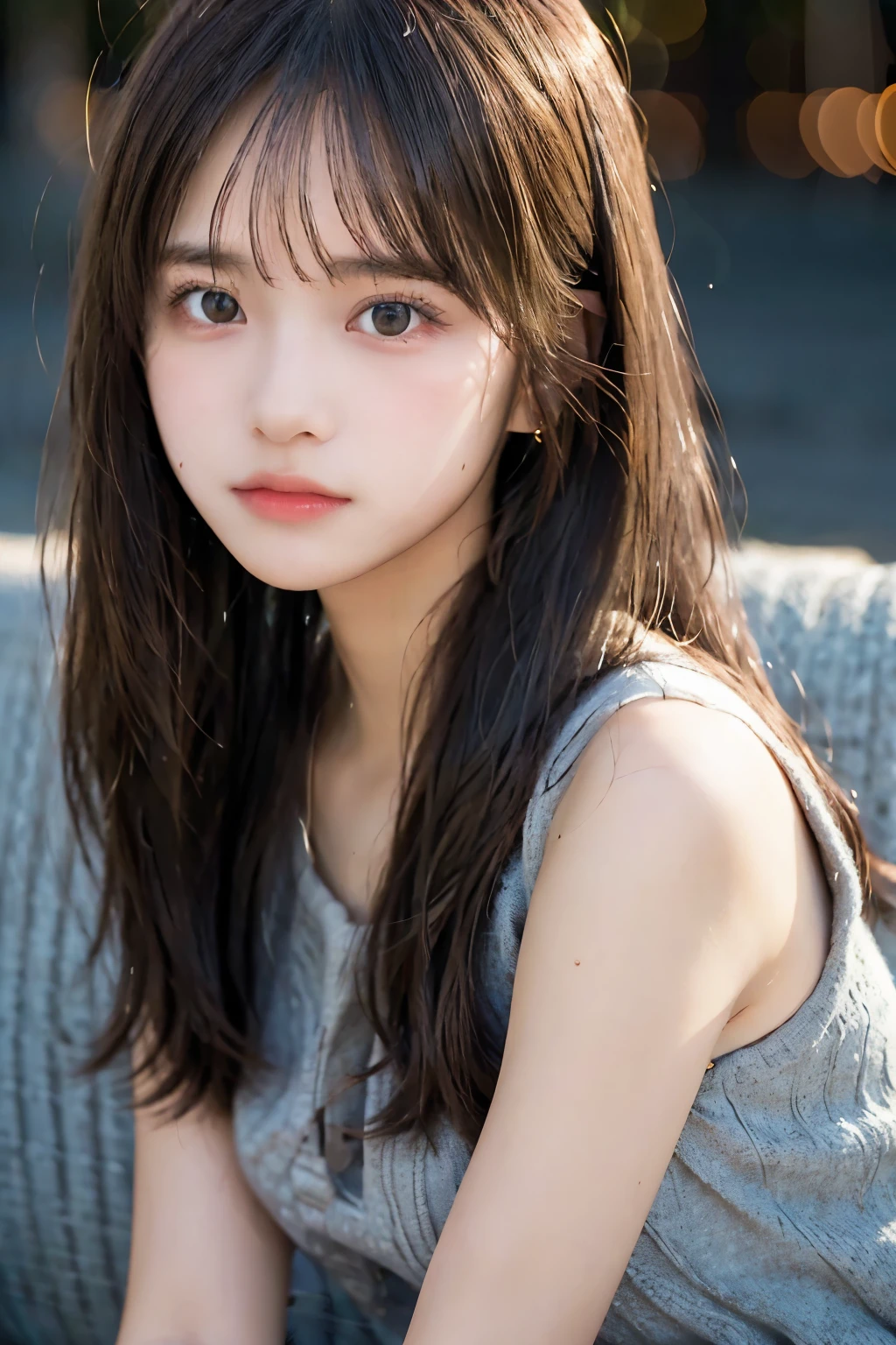 (best quality masterpiece:1.2) , face focus, cinematic lighting,soft light, ultra high res, (photorealistic:1.4), RAW photo,
Japanese idol,Japanese actress , solo, extremely cute and beautiful face , (pupil, lights in the eyes),  extremely detailed beautiful face and eyes ,(high resolution detail of human skin texture),shiny skin
(long hair and straight hair;1.3 ),
sit couch,
, charcoal vest, skirt,
(upper thigh)