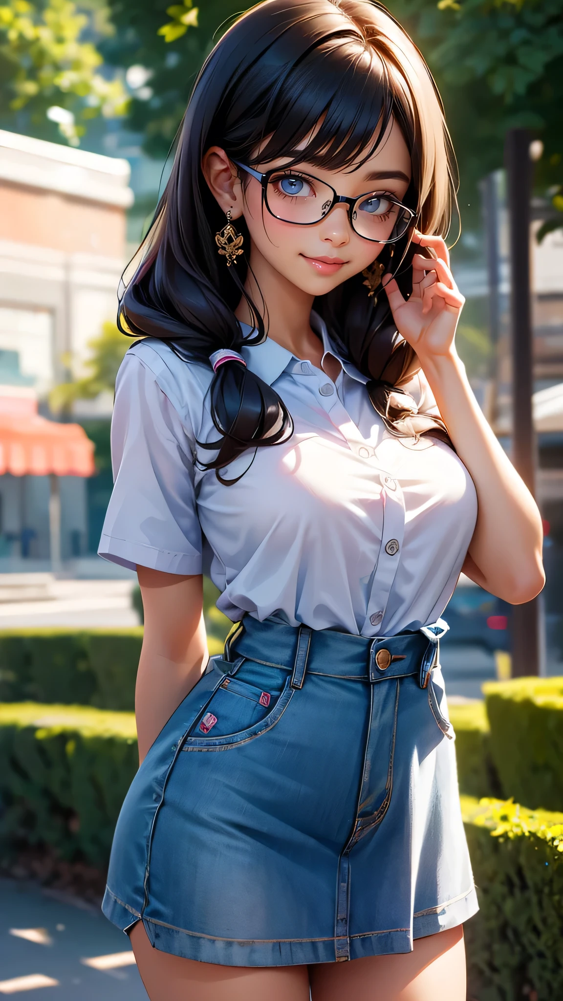 looking at viewer,high school girl,leaning forward,(random cute clothes),(random Lively pose),(Thin type),(large breasts),(random hairstyle),(Highest image quality, (8K), Ultra-realistic, Best Quality, High quality, High Definition, high quality texture, high detailing, Beautiful detailed, fine detailed, extremely details CG, Detailed texture, realistic representation of face, masterpiece, presence),(wearing glasses:1.1)