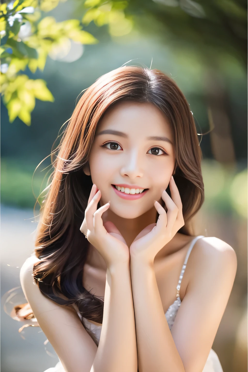 masterpiece:1.5、high resolution、high quality、Perfect beautiful girl:1.5、Perfect Anatomy、Beautiful limbs、double eyelid、Sparkle in the eyes、(Beautiful Skin、Everything is an expression of love)、Professional camera photography、gravure:1.5、Eternal brilliance:1.5、
