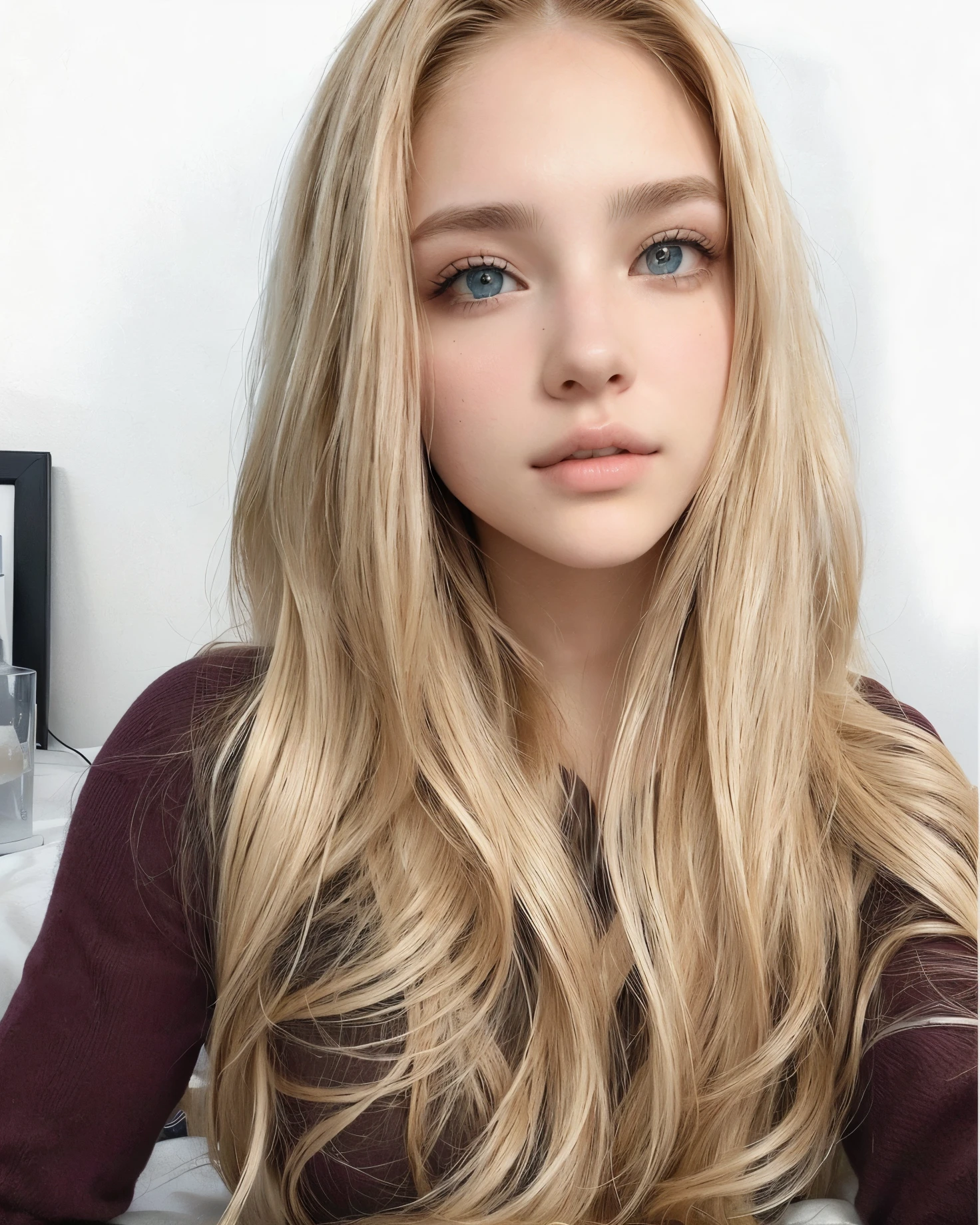 Mujer rubia con cabello largo ondulado y ojos azules posando para una foto., long cabello rubio y ojos grandes, beautiful Chica rubia, pelo largo y rubio y ojos grandes, cara perfecta ), cabello rubio y ojos grandes, con pelo largo y rubio, una hermosa rubia, Chica rubia, 18 years, pelo largo y rubio y ojos azules, hermosa joven modelo, 16 years old