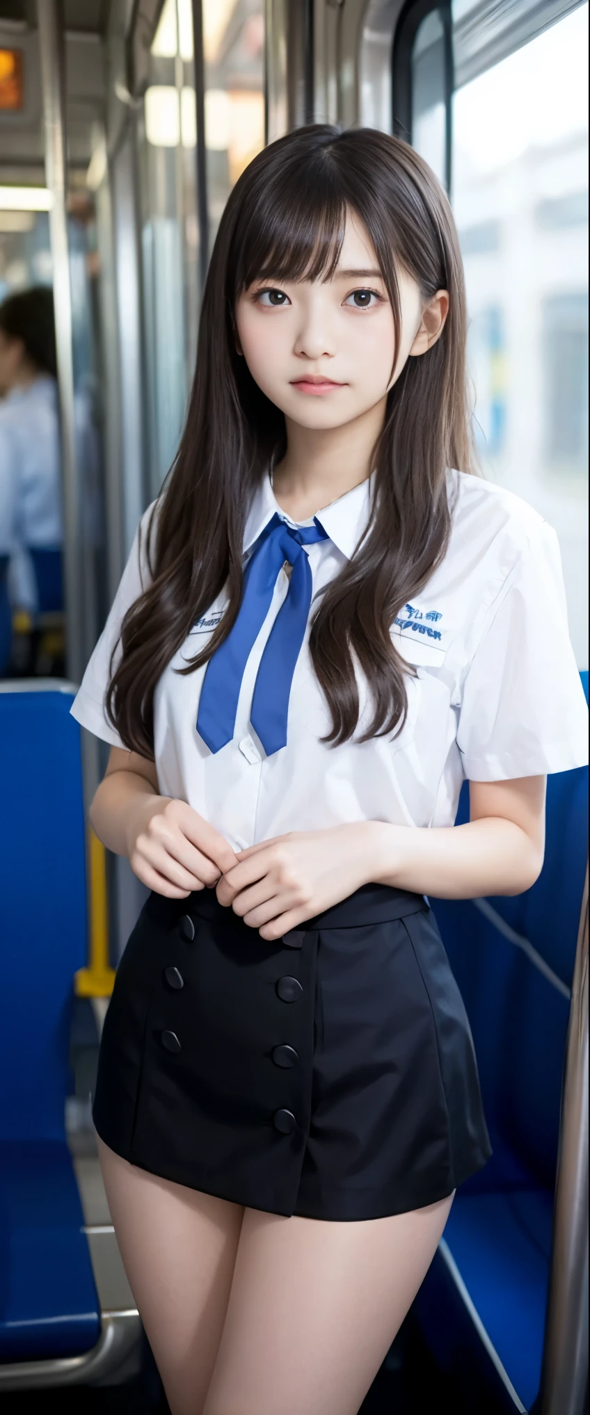(masterpiece, highest quality:1.2), 8k, 12才のFull nudityの女の子, 85mm,Official AR RAW Photos, スーパースリムなスレンダーbeautiful girl, skirt、上Half BodyHalf BodyFull nudity、Short sleeveの白シャツをたくし上げた、Showing off your breasts、beautiful medium-sized breasts、Show me your ears、Naked girls photoshoot、Full nudity, Cute face, close, Half Body, It was a race, Gardenia, beautiful girl, , Thighs, Short sleeve, sit in a train seat、 Looking at the audience, No makeup, (Big smile), Film Grain, chromatic aberration, Sharp focus, Face Light, Bright lighting, 10 generations, Detailed face, Background Blur, (Dark red tie:1.1)、(((((( girl with her shirt tucked up))))))、((((((12才のFull nudity女子高生)))))、Tight waist、Embarrassing pose、Shy and nervous girl、 Sad face