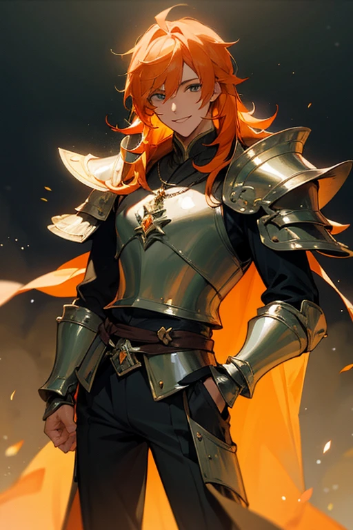 Put your hand in your pocket, The hair stands up, Final Fantasy, King ,young men, orange hair, Emerald eyes, Fantasy, handsome ,Talk a lot, Middle Ages, Shot hair ,smile, Armor, Chad,daddy