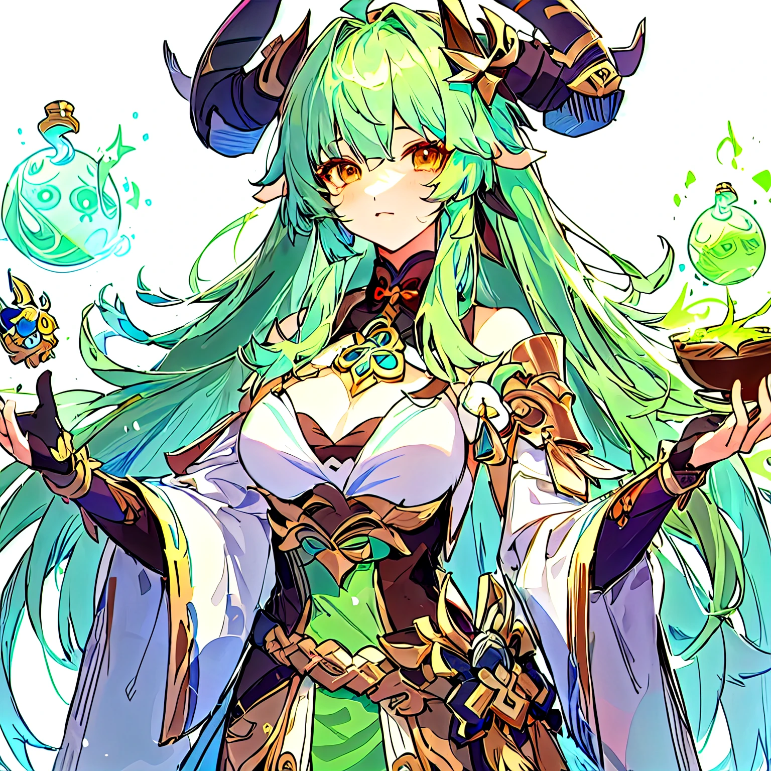 garota anime com cabelo verde e chifres segurando um copo verde, garota alquimista, Genshin, Genshin impact character, keqing from Genshin impact, estilo shadowverso, the truth of the matter, deusa da maldade, ayaka Genshin impact, portrait knights of the zodiac girl, Genshin impact, zhongli from Genshin impact, deusa dos animes, video game Genshin impact