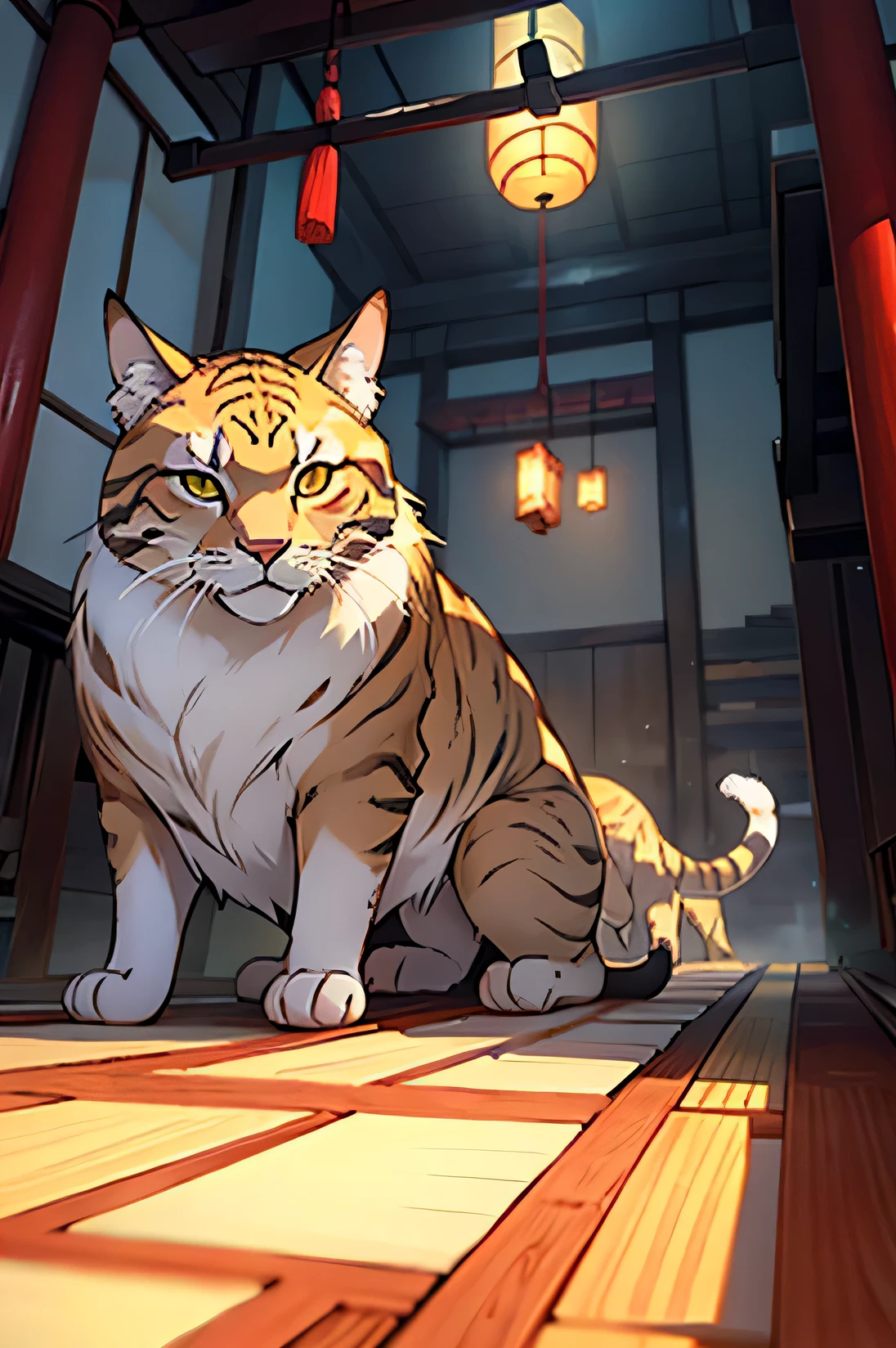 Gato samurai en templo japones
