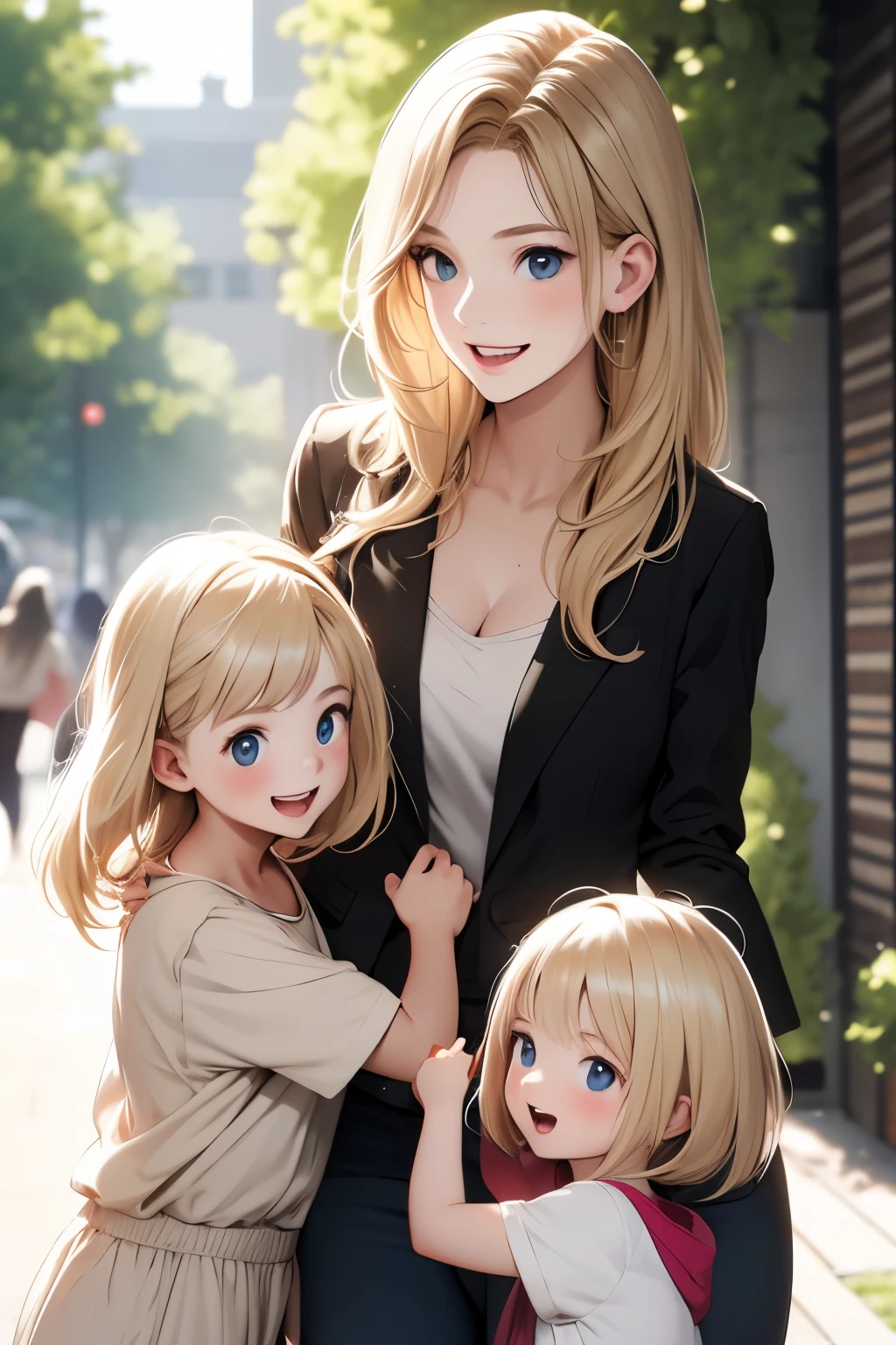 young parents and two dauthers blonde,happy, playing