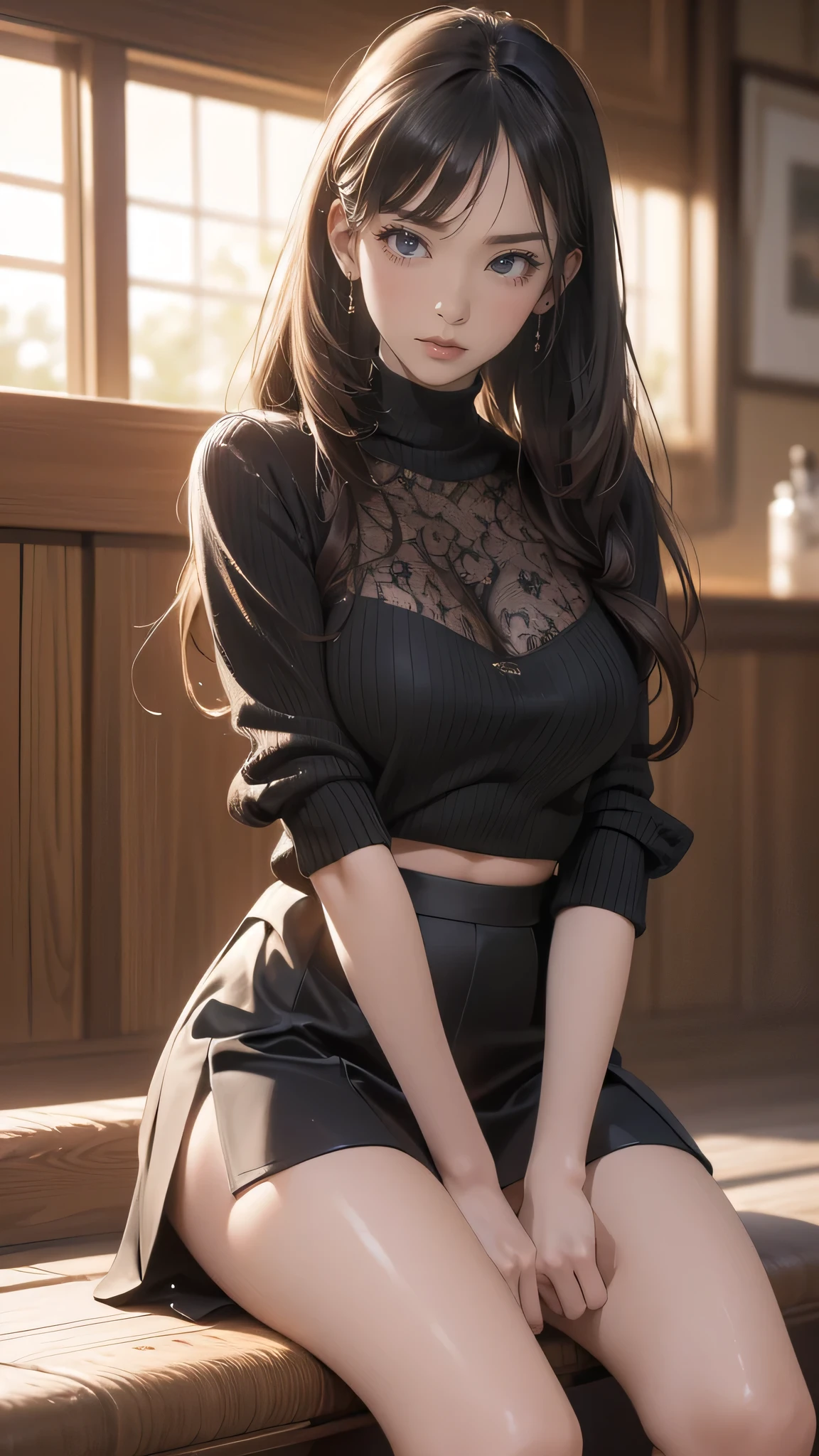 (random porn pose),(random hairstyle),(Highest image quality,(8k),ultra-realistic,best quality, high quality, high definition, high quality texture,high detail,beautiful detailed,fine detailed,extremely detailed cg,detailed texture,a realistic representation of the face,masterpiece,Sense of presence),sweater,tight mini skirt,stockings,Engineer boot