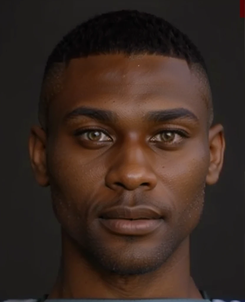 hyperrealistic photo of footballer's head. 34-years old Nigerian with a very short blonde hair, big lips