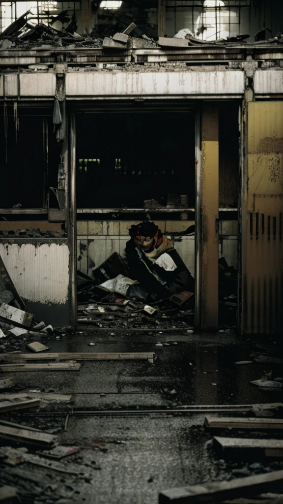 subway,Showa,Collapse,Devastation,Inside the ruins,Glasses,Women,adventure,Black and White,