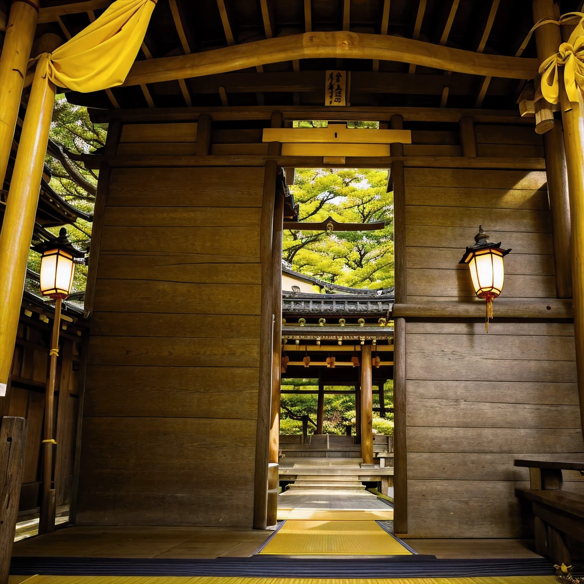 masterpiece, best quality, highres, muramasa, traditional Japanese shrine, solo, handsome, yellow eyes,