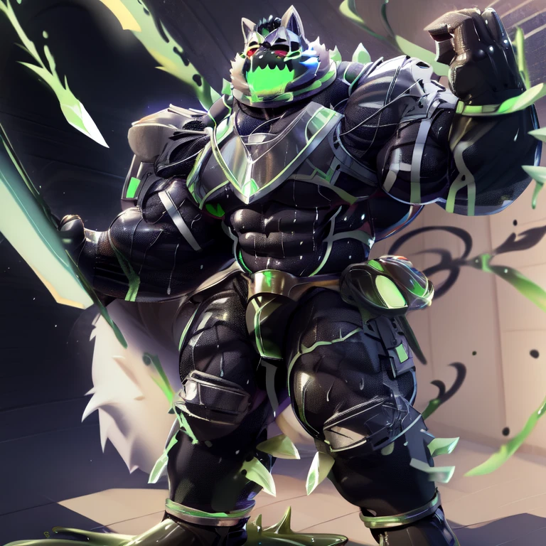 (holding 1 sword:1.2), solo, fantasy RPG (dark village:1.2), ((full body)), (thick thighs:1.2), open mouth, (monomasa), black bodysuit, armor, (rubber material:1.2), (green slime (substance):1.2), (big muscle:1.1), (big pecs:1.1), (thick arms:1.1), (sweaty:1.2), highly detailed, anime style, sharp shadows, shaded, soft lighting, (masterpiece:1.3),(best quality:1.4), (extreme detailed illustration), good anatomy, Wearing full plate armor,
Its full plate armor emphasizes the muscles.
a knight's mechanical armor,
glowing wide and heavy armor, big muscle (pecs, triceps, traps)
unusually developed muscular body,
body full of huge muscles.
showing off muscles,
pectorales enormes.
Exaggeratedly huge muscles. He wears a black cloak on his back.
The cloak is so long that it touches the ground, nj5furry, medieval armor,